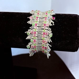 "Pulsera vintage de diamantes de imitación rosa y verde joyería de moda de los años 90 3,5x1"" belleza" - Imagen 1 de 3
