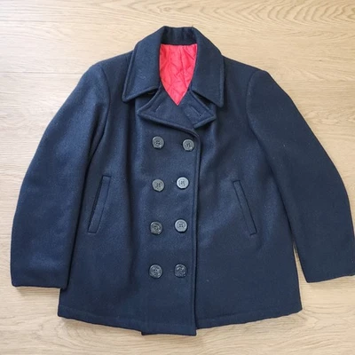 Abrigo de Lana Azul Marino Edición Militar Botón 3 Botones Azul Vela Marina 40" Pecho De Colección Foto 1 de 4