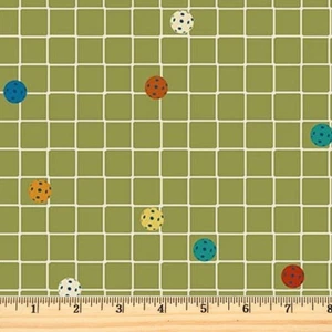 Pickleball grün Netz & Bälle 27532-74 Northcott Baumwollstoff Meterware - Bild 1 von 1