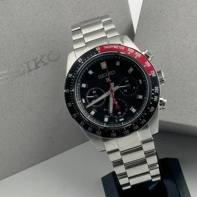 Reloj cronógrafo solar para hombre Seiko Prospex Speedtimer SSC915 esfera negra Foto 1 de 4