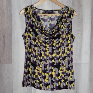 Kasper Damen L ärmellose Bluse drapierter Ausschnitt geometrisch fließend leicht - Bild 1 von 6