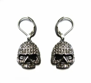 Ladies Bling Earrings Stainless Steel Skull Lever Backs 86 - Picture 1 of 2
