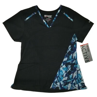 Grey's Anatomy Scrub Top Active GVST023-BOBP Black Ocean Bluff Print - Image 1 of 3