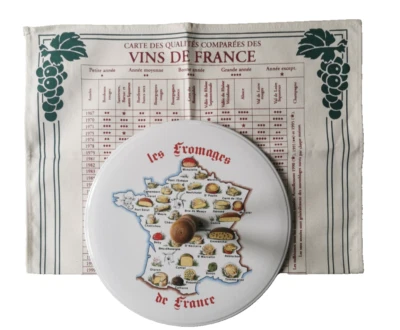 French Wine And Cheese Board Tea Towel Gift Bundle Set Vintage Rustic Map France - Image 1 of 4