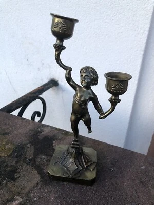 Ancien Chandelier A 2 Tête - Photo 1/4