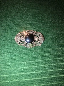 Schöne 925 Sterling Silber Art Deco Brosche schwarzer Onyx Markasit - Bild 1 von 4