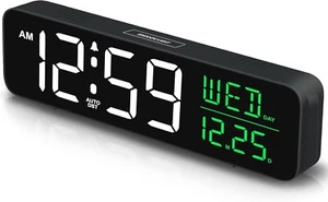 Large Display Digital Alarm Clock for Bedrooms, Date Day of Week Temp Desk Tab.. - Picture 1 of 7