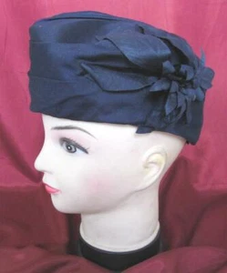 1930s ANTIQUE LADIES WOMENS ART DECO HAT BLUE SILK FABRIC - Picture 1 of 5