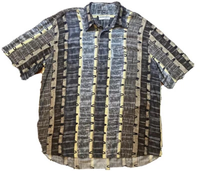Georg Roth Germany Geometric Design Shirt Rayon Grays Browns & Gold Size XL Vtg - Image 1 of 4