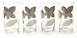 Juego de 4 vasos de cristalería vintage Libbey hojas de platino - Imagen 1 de 12