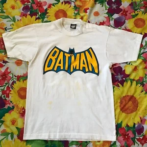 Vintage 80s 1989 Batman Logo DC Comics White Graphic T-Shirt L - Picture 1 of 13