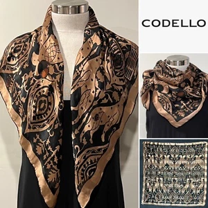 CODELLO Cocoa/Black Silk Chiffon/Satin Stripe Print Scarf 81x81cm Handroll Hems - Picture 1 of 11