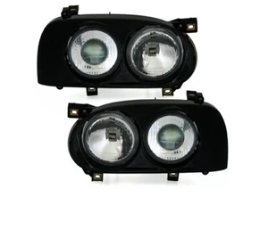 Set Headlights TFL for Volkswagen Golf 3 VP1651 Black LHD - Picture 1 of 5