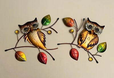 Par de ramas de búho de metal decoración de pared interior/exterior decoración del hogar Foto 1 de 4