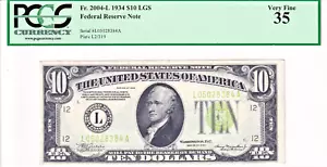1934 $10 billete de la Reserva Federal San Francisco LGS PCGS muy fino 35 #L05028384A - Imagen 1 de 2