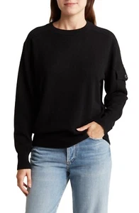 NWT $550 360CASHMERE Wayne Pocket Crewneck 100% cashmere Sweater 60124 blk M - Bild 1 von 5