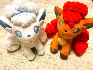 Pokemon Center Alolan Vulpix Rokon set of 2 Fluffy Fuwa Fuwa Plush Doll Used - Picture 1 of 13