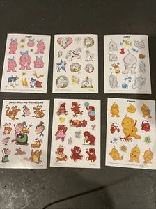 6 Vintage 1986 Willowisp Einhorn Hexe Bär Gimme Cranky Giggle Aufkleber Blatt - Bild 1 von 10
