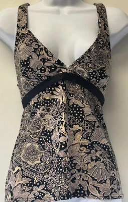 Carmen Marc Valvo Woman’s Black Taupe Swimming Suit Separates Tankini Top M - Изображение 1 из 3