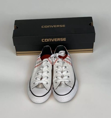 SNEAKERS CONVERSE ALL STAR TAGLIA 2 OX AMERICANA STARS CON SCARPE IN TELA BIANCA
