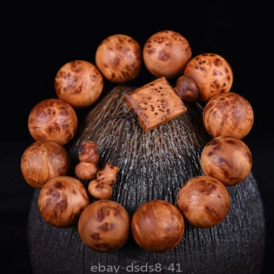 Pulsera de moda étnica con cuentas redondas de Buda de madera de cedro chino de 15/18/20 mm Foto 1 de 4