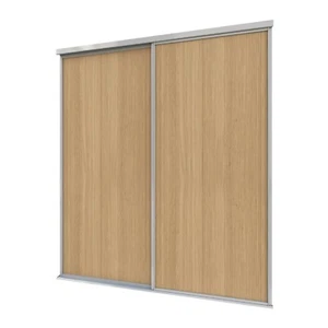 2 Oak Sliding Wardrobe Doors in Silver Frame & Tracks - Width 119cm-449cm - Picture 1 of 21