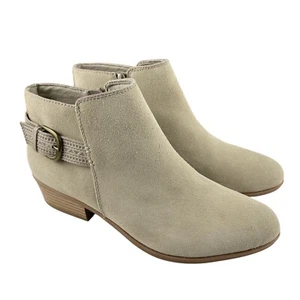 Clarks Womens Addiy Kara Ankle Booties 9.5M Beige Suede Leather Block Heel Boots - Picture 1 of 11