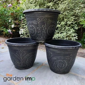 Round Garden Decorative Planter Pot Outdoor Ornate Black Gothic 30cm Plant Pots - Picture 1 of 6