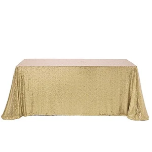 CHAMPAGNE Sequined 90x156" RECTANGLE TABLECLOTH Designer Wedding Party Catering - Picture 1 of 10