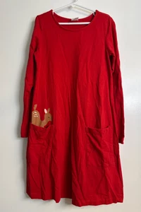 Abito rosso Hanna Andersson taglia 130 7-8 in maglia con cervo in tasca - Foto 1 di 5