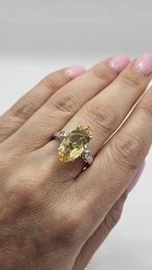 Stunning Sterling Silver 925 Oval Citrine & White Stone Ring – Size O - Picture 1 of 5