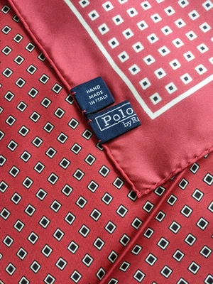 POLO Ralph Lauren ITALY SILK POCKET SQUARE 18" HANDKERCHIEF RED BLACK SQUARES - Image 1 of 2