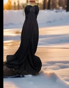 Monsoon Black Silk Chiffon Corset Floaty Maxi Dress Multiway Straps UK12 VGC - Picture 1 of 17