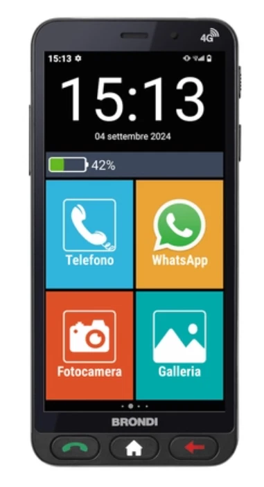 BRONDI AMICO VERO 4G+FLIP COVER SMARTPHONE PER ANZIANI TASTO SOS NERO - Immagine 1 di 3