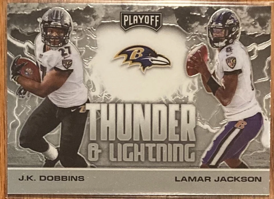 Lamar Jackson / J.K. Dobbins 2020 Playoff Thunder & Lightning Insert Ravens - Image 1 of 1