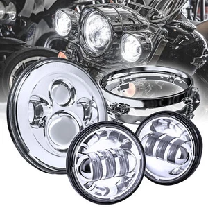 Chrome 4.5” Passing Light + 7” CREE LED Headlight w/ Bracket for Harley Davidson - Picture 1 of 9