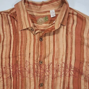Caribbean Men's Large Orange Hawaiian Floral Silk Lyocell Short Sleeve Shirt - Picture 1 of 6