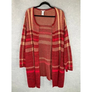 Catherines Staubtuch Cardigan Strick vorne offen kariert rot hellbraun kuschelig Übergröße 3X - Bild 1 von 9