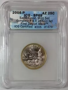 2008-P Arizona Washington Quarter ICG-SP69 Satin Finish 1st Day Issue #005/479 - Picture 1 of 4