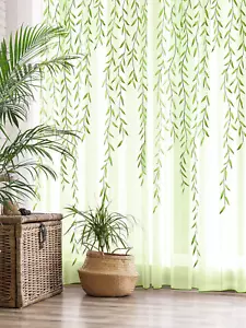 Willow Voile Curtains Cute Green Sheers Leaf Tulle Vine Window Sheers Ivy Pretty - Picture 1 of 7