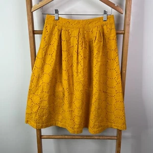 Princess Highway Skirt Womens 8 Mustard Yellow Eyelet Knee Length Lined A-Line - Picture 1 of 11