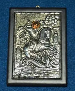 Sterling 925 San Giorgio il Vittorioso Altorilievo Bizantino icona copia con certificato di autenticità - Foto 1 di 3