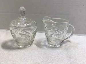 EAPC Anchor Hocking Prescut Star Of David Clear Glass Creamer & Sugar Bowl SET - Picture 1 of 9