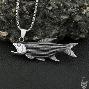 Sculpt Rings™ Halskette mit Fischanhänger - Edelstahl Punk Schmuck - 60 cm - Bild 1 von 8