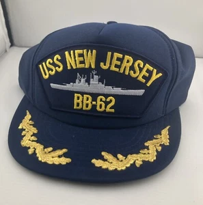 Vintage USS New Jersey BB-62 Navy Blue Snapback Hat Cap U.S.S. NAVY - Picture 1 of 6