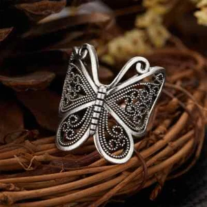 Anello farfalla boho retrò per donna moda colore argento gufo angelo ala gatto - Foto 1 di 24