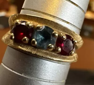 14k Solid Yellow Gold Gemstone MULTI Gem Ring Ruby Aquamarine 4 GRAMS Size 8.5 - Picture 1 of 5
