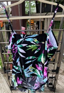 NWT Aqua Green Bathing suit Top sz XL (16/18) Colorful palm tree design ruffles - Picture 1 of 3