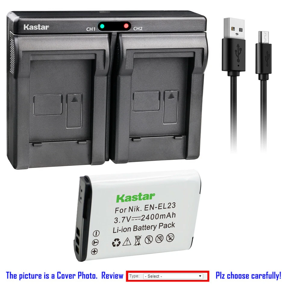 Cargador USB doble de batería Kastar para Nikon EN-EL23 MH-67P y Nikon Coolpix P600 Foto 1 de 4
