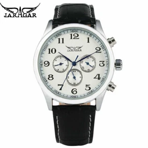 JARAGAR Date Leather Strap Automatic Mechanical Men Military Wrist Watch - Picture 1 of 11